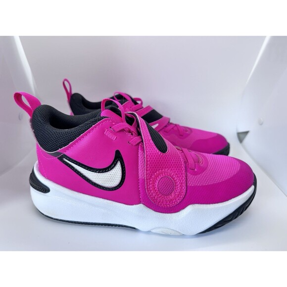 Nike Girls Basketball Shoes Pink/black/white Size 4Y Adjustable hook and loop - Picture 3 of 9